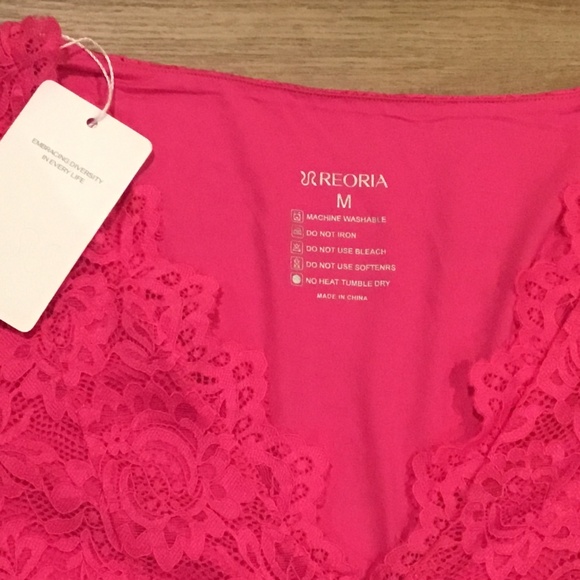 NWT REORIA Pink Lace Long Sleeve Y2K Crop Top Size Medium - Picture 7 of 8